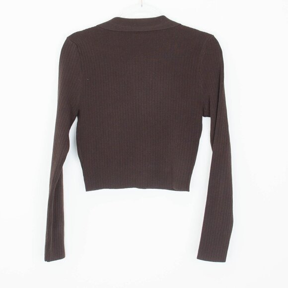 Wayf '98 Womens V Neck Crop Ribbed Sweater Size L Brown Long Sleeve Preppy Y2K - Picture 7 of 8